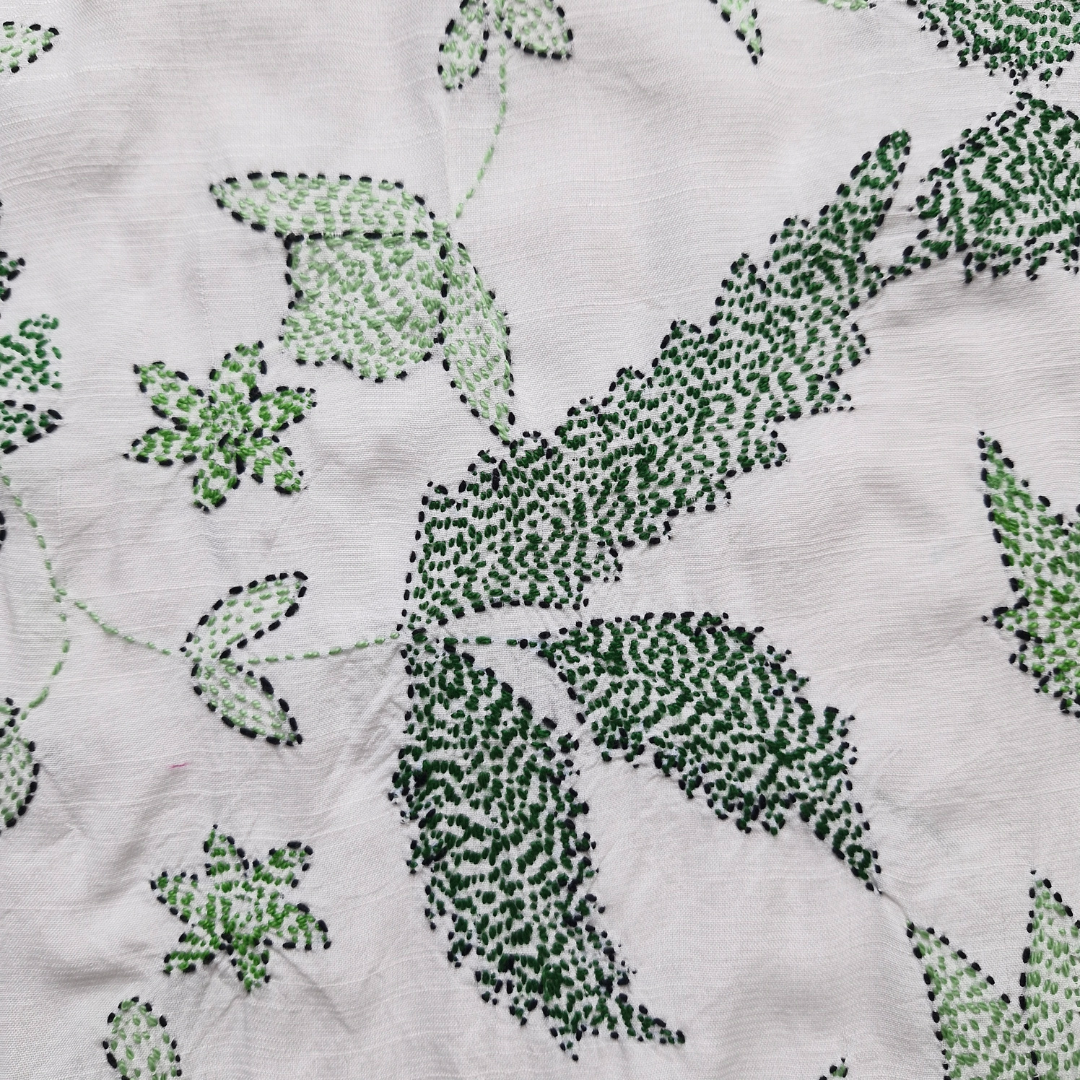 albaas | Kantha Work on Grip Silk Shirt's Front and Sleeves with Plain Trousers-Unstitched 2PC Suit | AGSKWST-36702-F-WHITE-B