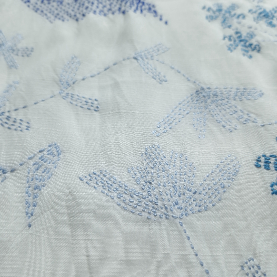 albaas | Kantha Work on Grip Silk Shirt's Front and Sleeves with Plain Trousers-Unstitched 2PC Suit | AGSKWST-36702-G-WHITE