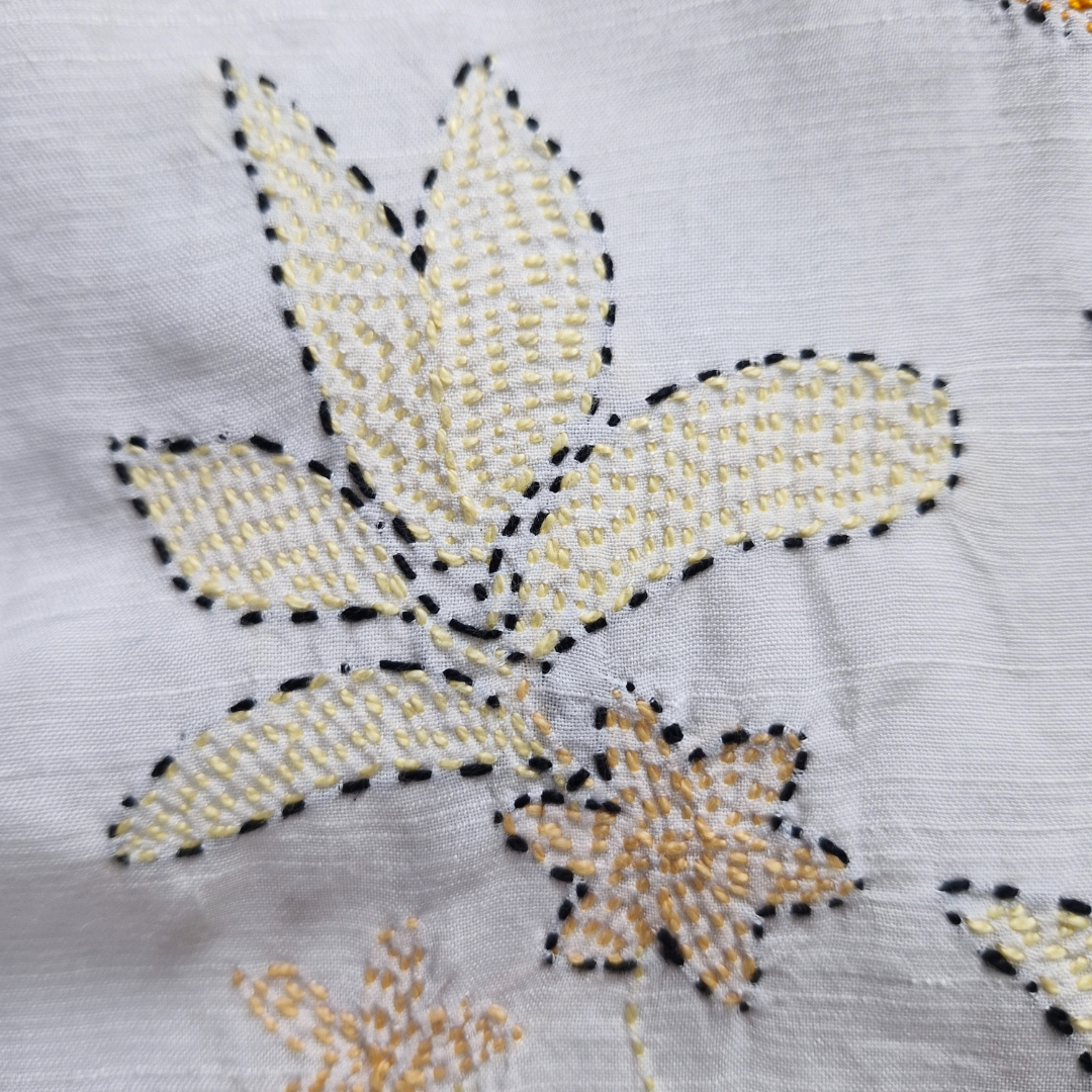 albaas | Kantha Work on Grip Silk Shirt's Front and Sleeves with Plain Trousers-Unstitched 2PC Suit | AGSKWST-36702-H-WHITE-B