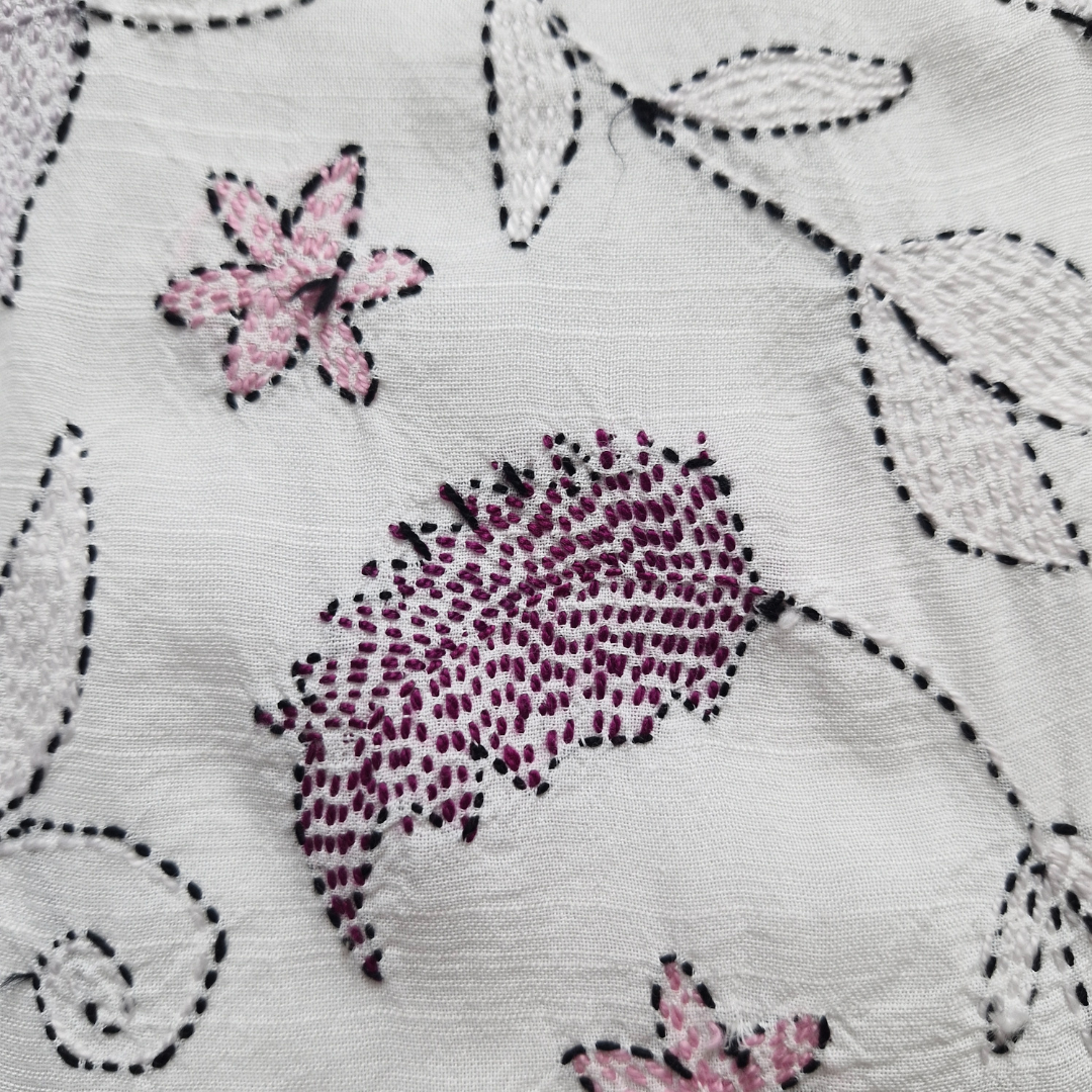 albaas | Kantha Work on Grip Silk Shirt's Front and Sleeves with Plain Trousers-Unstitched 2PC Suit | AGSKWST-36702-J-WHITE-B