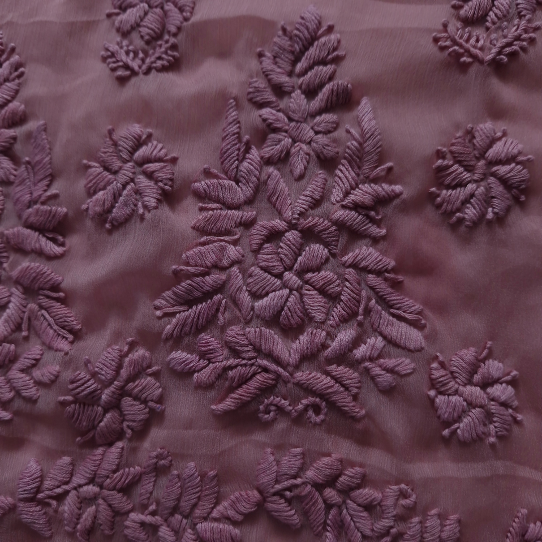 albaas | Lucknavi Chikankari on Soft Chiffon Shirt's Front and Sleeves with Dupatta Sprayed with Motifs - Unstitched 2PC Suit | AKCLCSD-36703-TEA ROSE