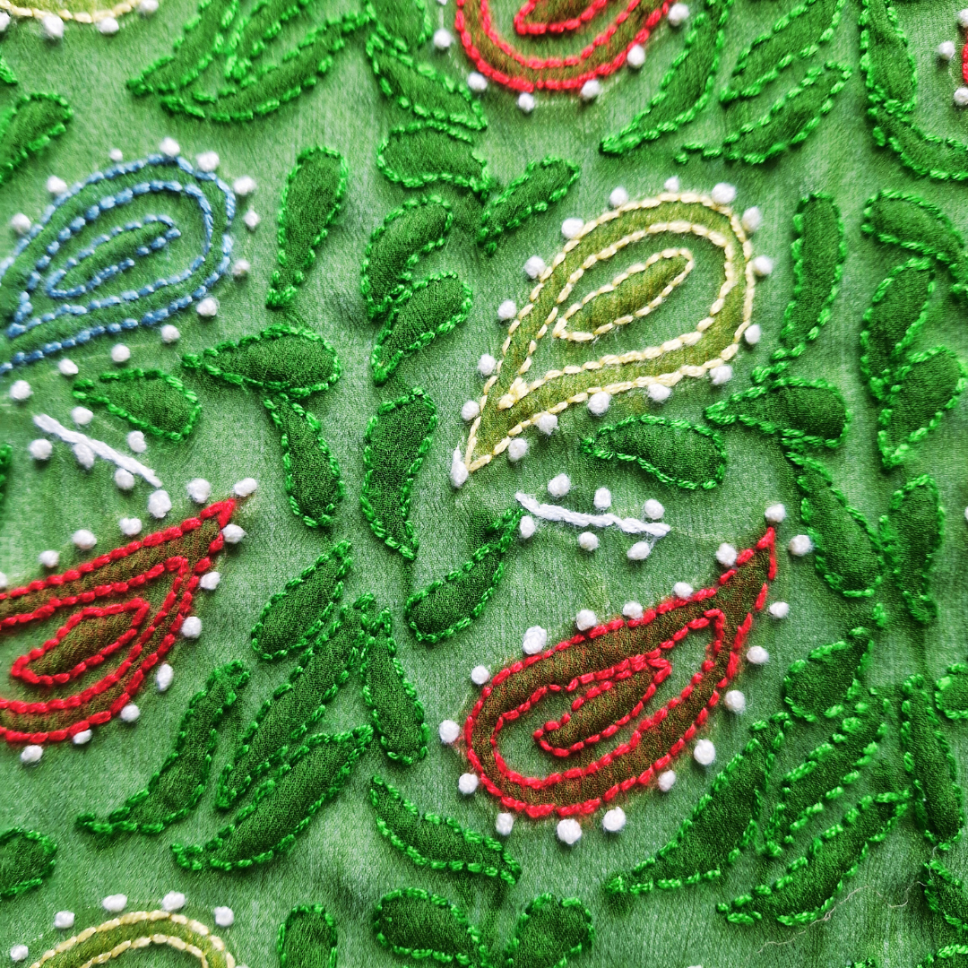 albaas | Shadow Chikankari on Soft Chiffon Shirt's Front and Sleeves with Dupatta Sprayed with Motifs - Unstitched 2PC Suit | AKCSSD-36550-AVOCADO