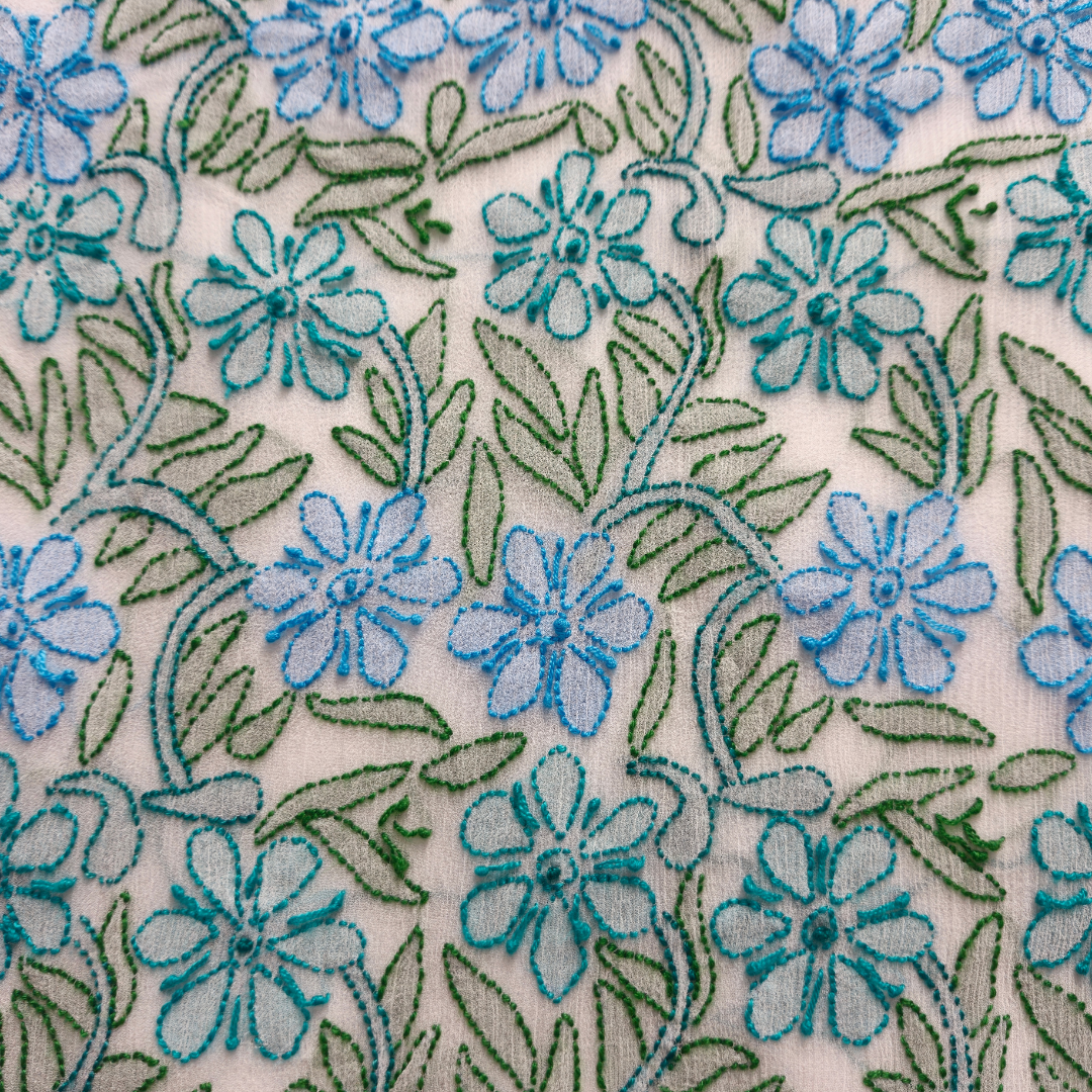 albaas | Shadow Chikankari on Soft Chiffon Shirt's Front and Sleeves with Dupatta Sprayed with Motifs - Unstitched 2PC Suit | AKCSSD-36550-D-WHITE