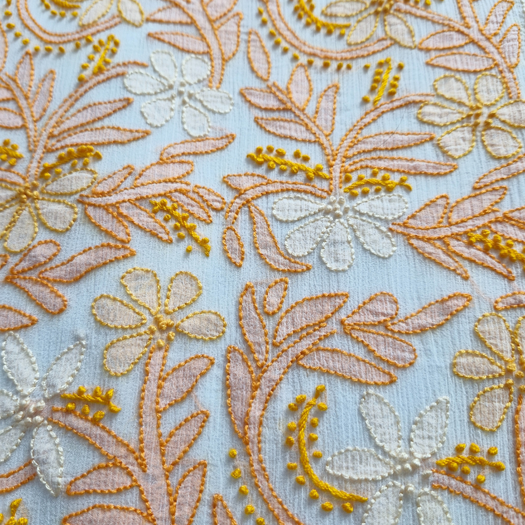 albaas | Shadow Chikankari on Soft Chiffon Shirt's Front and Sleeves with Dupatta Sprayed with Motifs - Unstitched 2PC Suit | AKCSSD-36550-G-WHITE