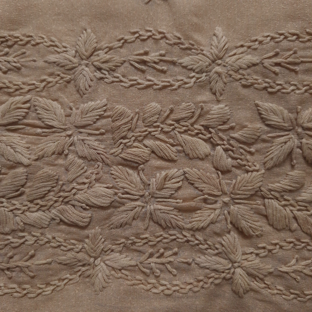 albaas | Lucknavi Chikankari on Karandi Lawn Shirt's Front and Sleeves with Dupatta Sprayed with Motifs - Unstitched 2PC Suit | AKLCSD-36701-BEIGE