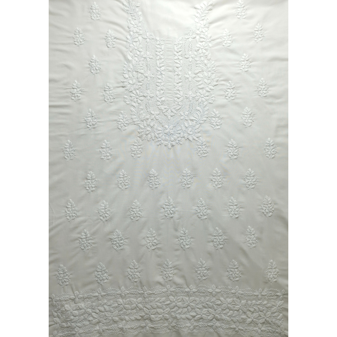 albaas | Lucknavi Chikankari on Karandi Lawn Shirt's Front and Sleeves with Dupatta Sprayed with Motifs - Unstitched 2PC Suit | AKLCSD-36701-WHITE