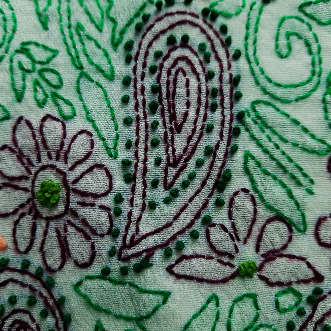 albaas | Shadow Chikankari on Khadi Net Shirt's Front and Sleeves with Dupatta Sprayed with Motifs - Unstitched 2PC Suit | AKNSSD-36550-A-GREEN-O-WHITE