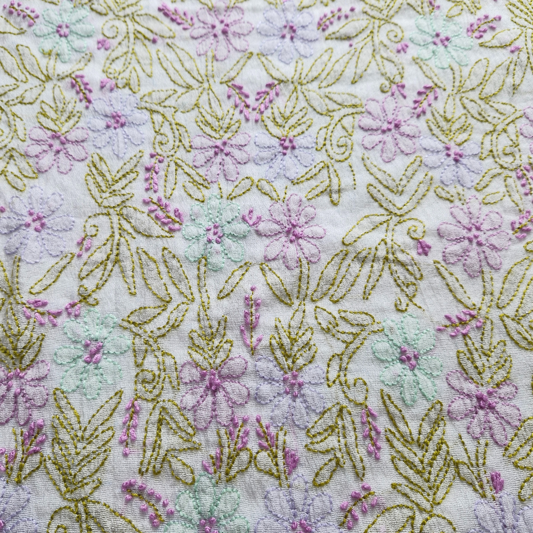 albaas | Shadow Chikankari on Khadi Net Shirt's Front and Sleeves with Dupatta Sprayed with Motifs - Unstitched 2PC Suit | AKNSSD-36550-D-PURPLEISH