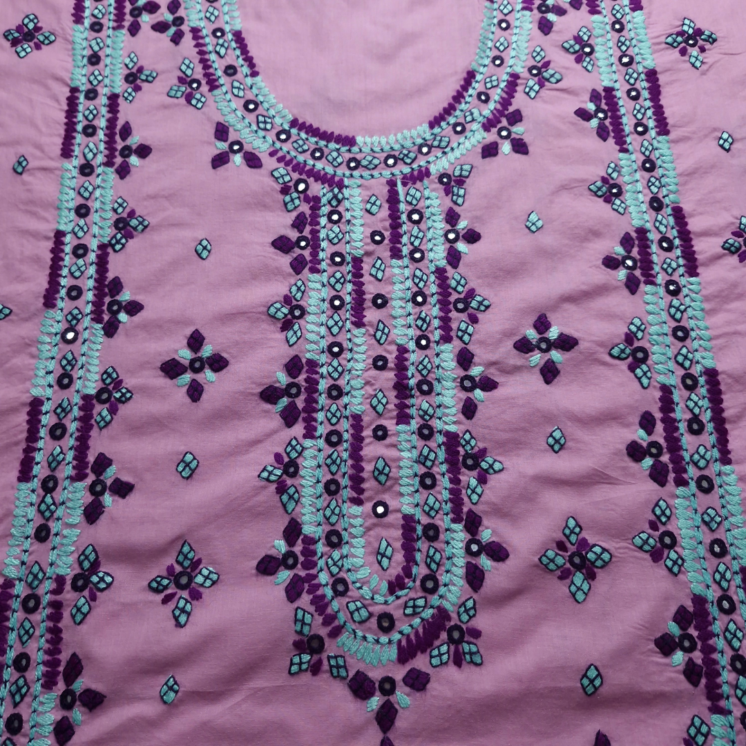 albaas | Thread Mirror Work Balochi Style on Lawn Shirt's Front,Back and Sleeves Unstitched | ALFSMS-MR-1-LIGHT PURPLE