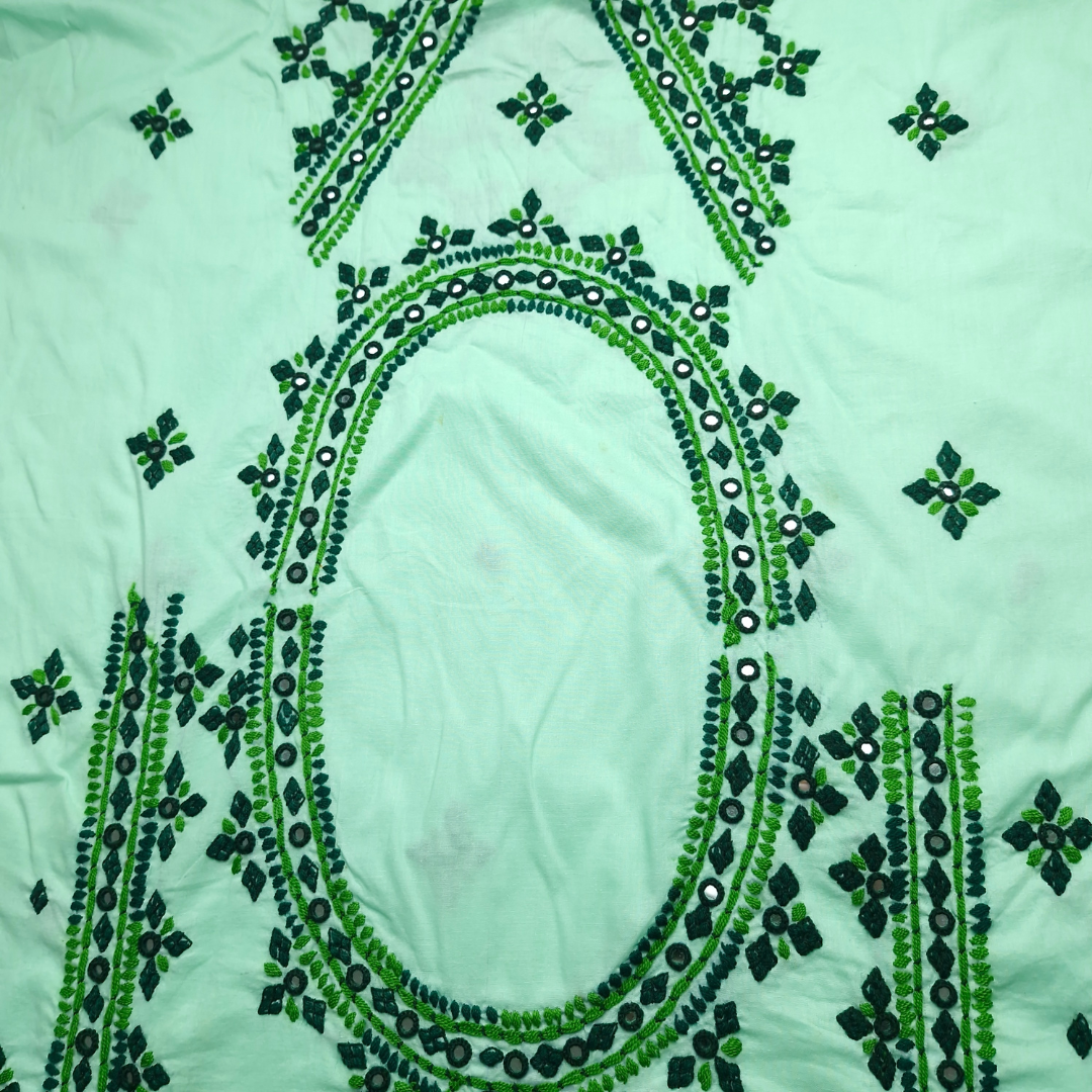 albaas | Thread Mirror Work Balochi Style on Lawn Shirt's Front,Back and Sleeves Unstitched | ALFSMS-MR-1-MINT GREEN