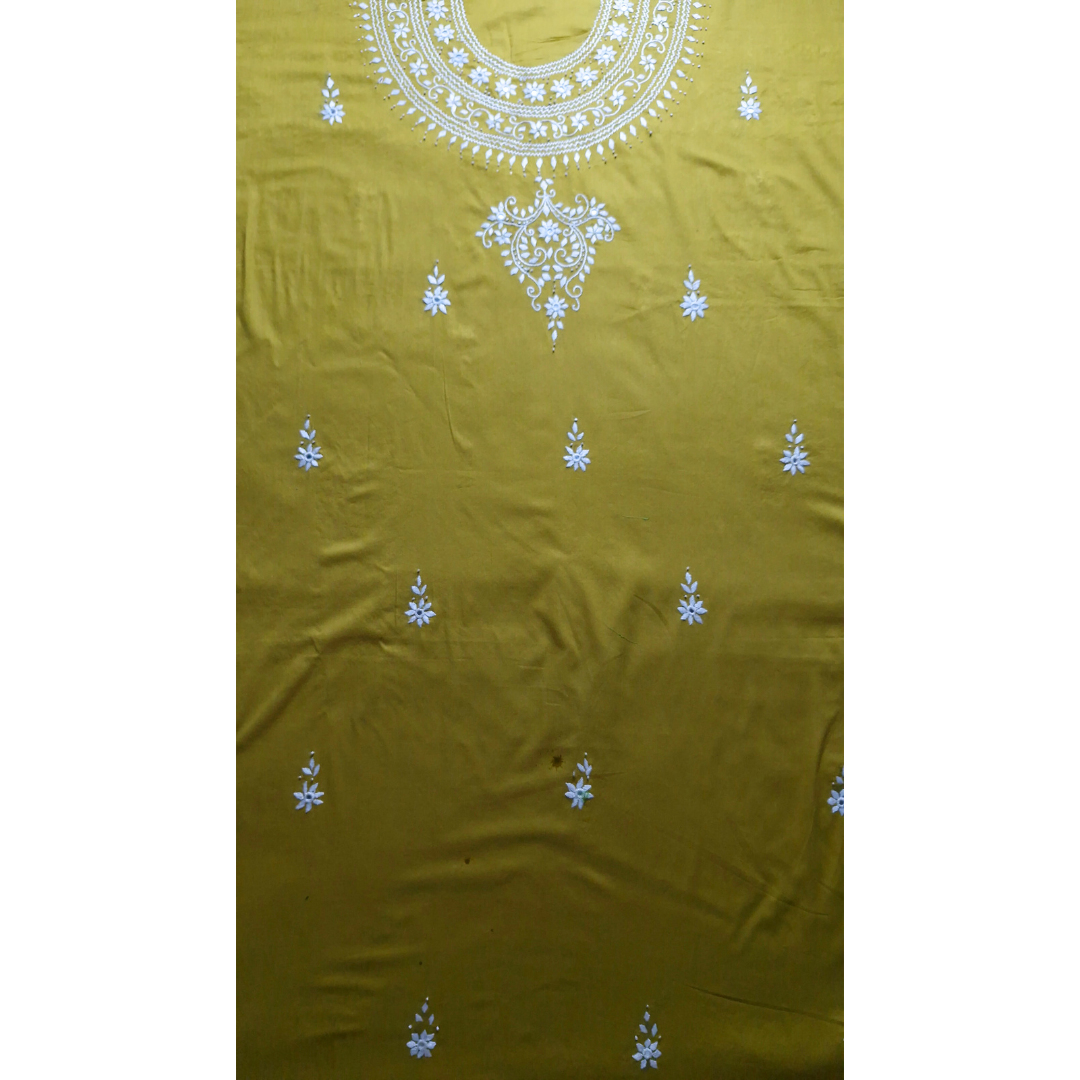 albaas | Minimal Hand Embroidery on Lawn Shirt's Front and Sleeves Unstitched 1PC | ALFSMS-N1-WHITE-O-MUSTARD