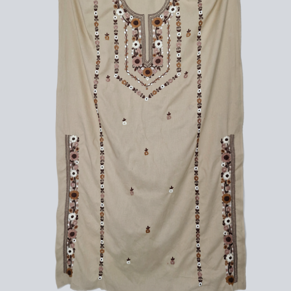 albaas | Filling Stitch with Bullion Knots on Lawn Shirt's Front and Sleeves - Unstitched 1PC | ALFSS-S1-BEIGE