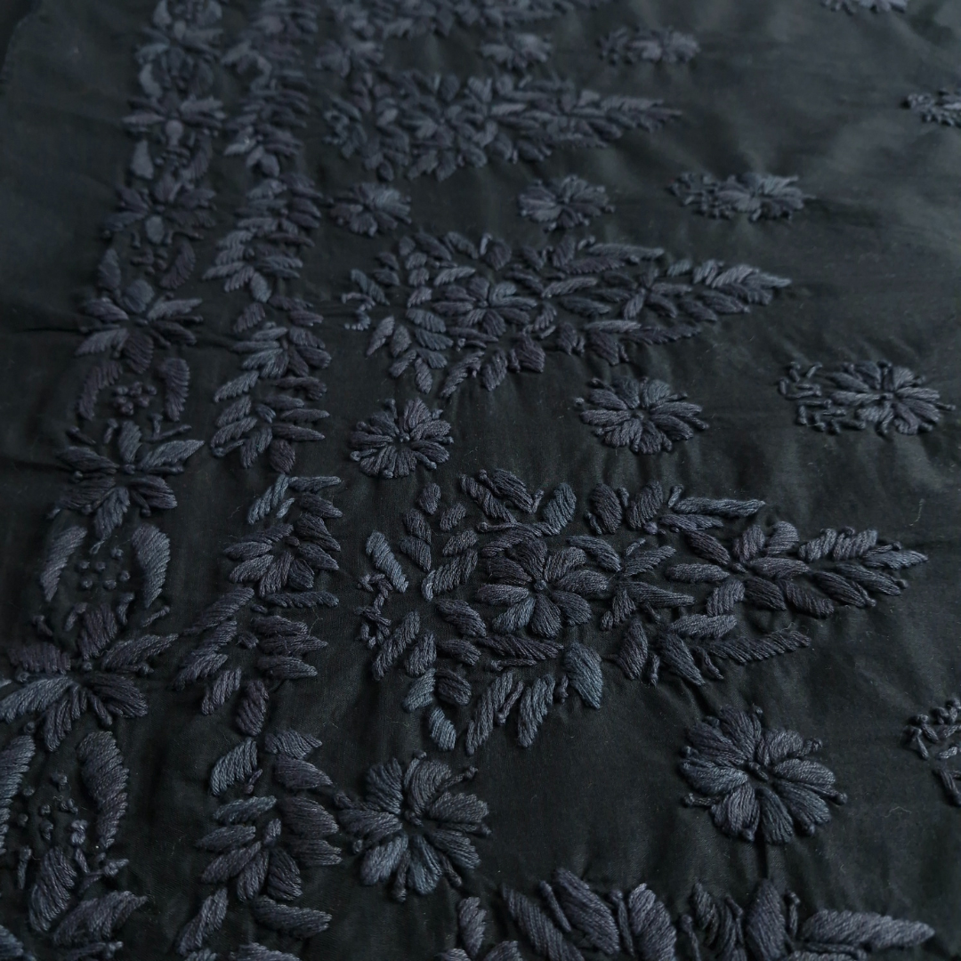 albaas | Lucknavi Chikankari on Soft Lawn Shirt's Front and Sleeves with Dupatta Sprayed with Motifs - Unstitched 2PC Suit | ALLCSD-36703-RAISIN BLACK