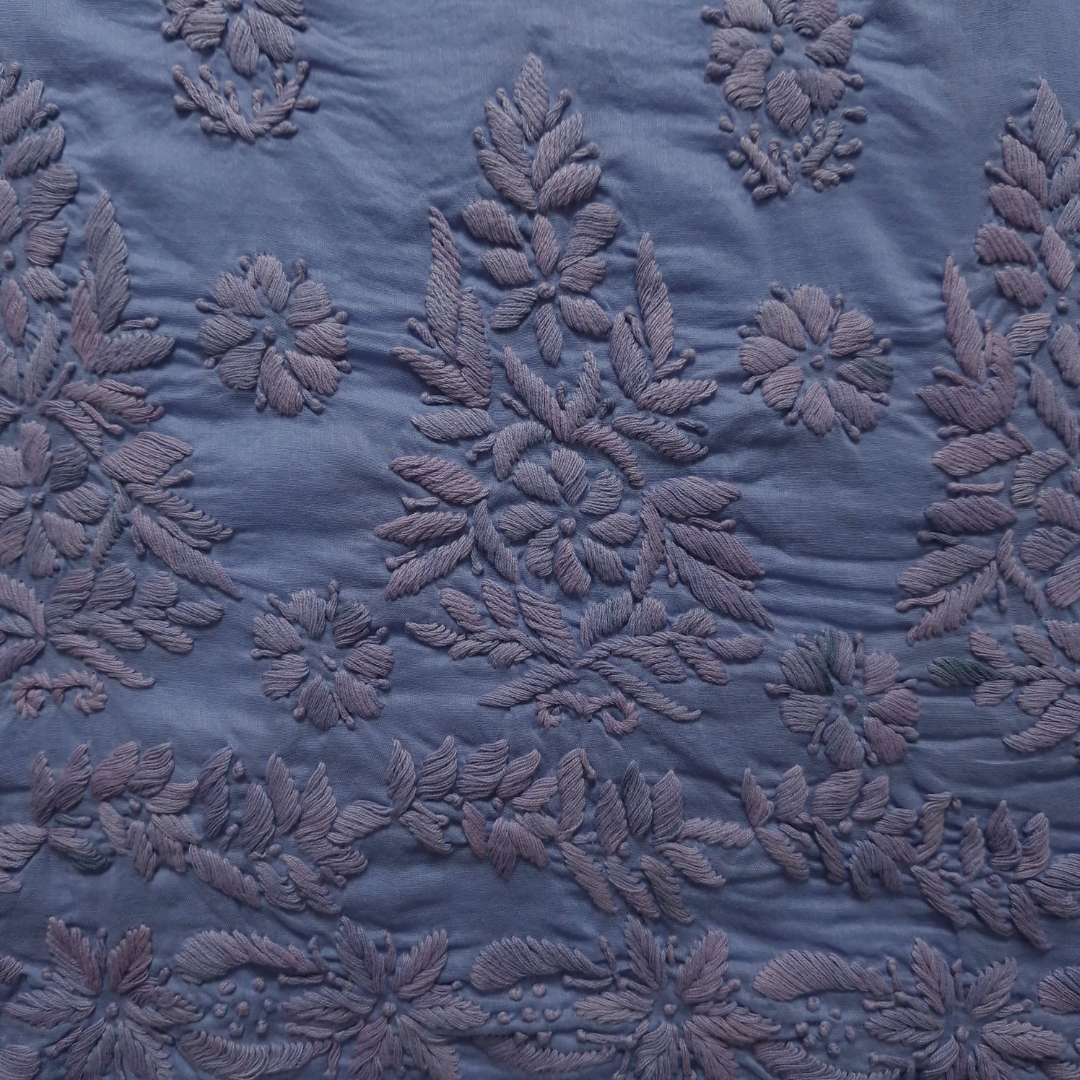 albaas | Lucknavi Chikankari on Soft Lawn Shirt's Front and Sleeves with Dupatta Sprayed with Motifs - Unstitched 2PC Suit | ALLCSD-36703-SKY BLUE