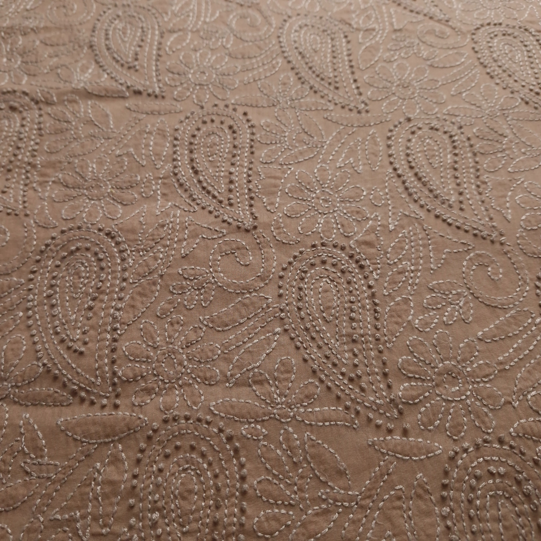 albaas | Shadow Chikankari on Soft Lawn Shirt's Front and Sleeves with Dupatta Sprayed with Motifs - Unstitched 2PC Suit | ALSSD-36550-KHAKI