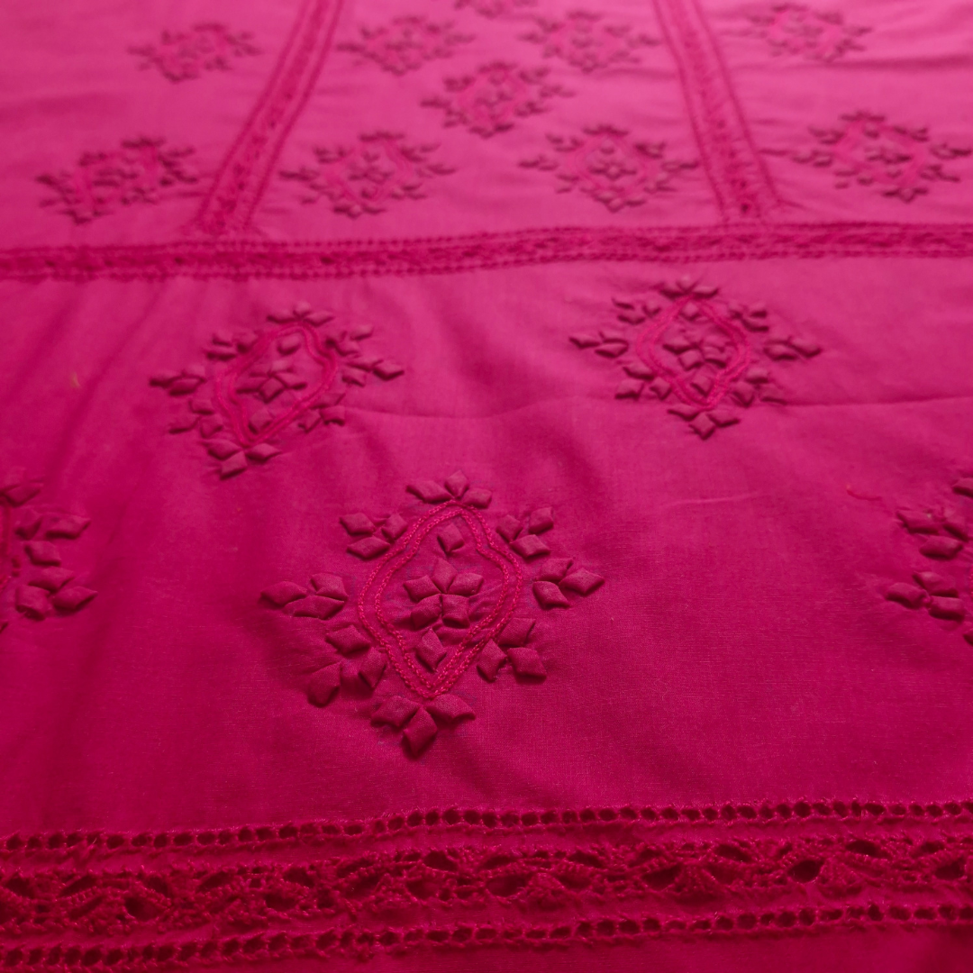albaas | Tarkashi Applique on Cotton Lawn Shirt's Front and Sleeves with Matching Plain Trousers - Unstitched 2PC Suit | ALTAST-36533-NEON PINK
