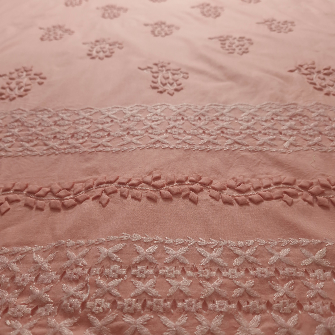 albaas | Tarkashi Applique on Cotton Lawn Shirt's Front and Sleeves with Matching Plain Trousers - Unstitched 2PC Suit | ALTAST-36536-PINKISH PEACH