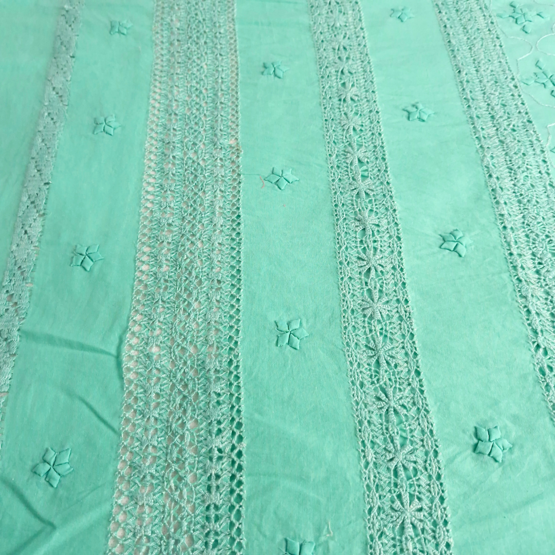 albaas | Tarkashi Applique on Cotton Lawn Shirt's Front and Sleeves with Matching Plain Trousers - Unstitched 2PC Suit | ALTAST-36544-TURQUOISE