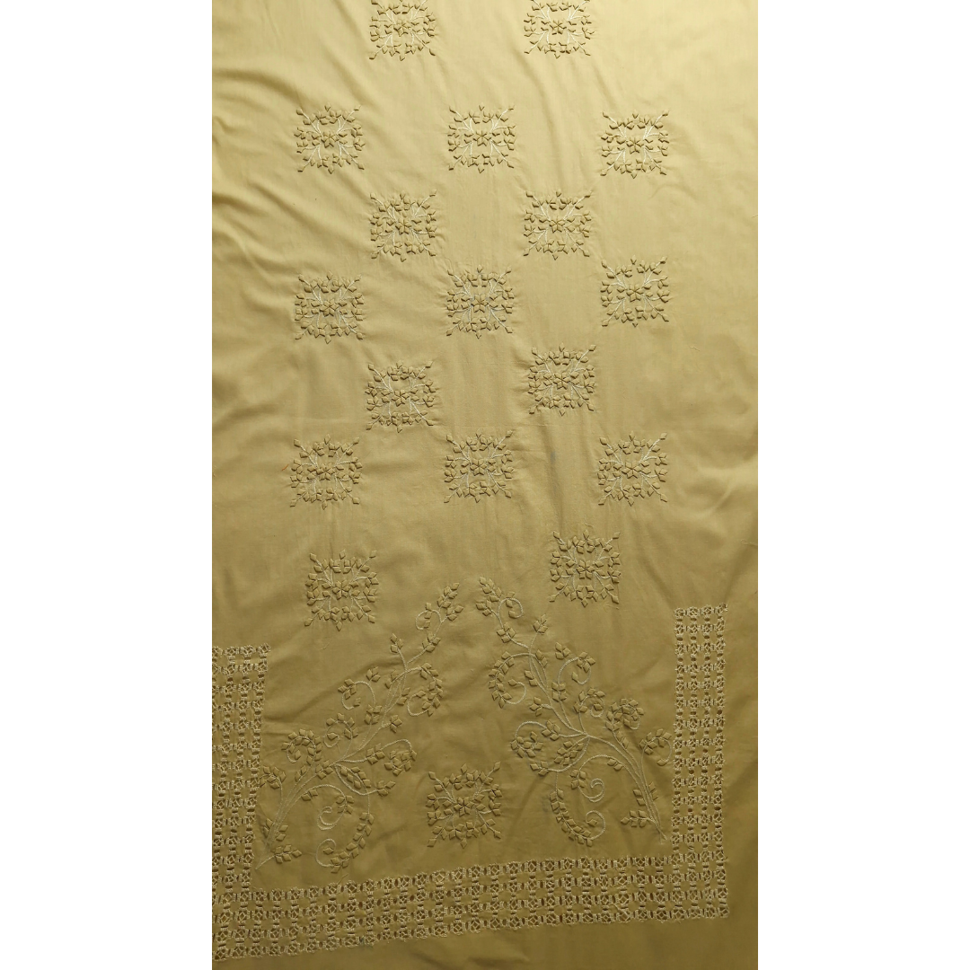 albaas | Tarkashi Applique on Cotton Lawn Shirt's Front and Sleeves with Matching Plain Trousers - Unstitched 2PC Suit | ALTAST-36545-KHAKI