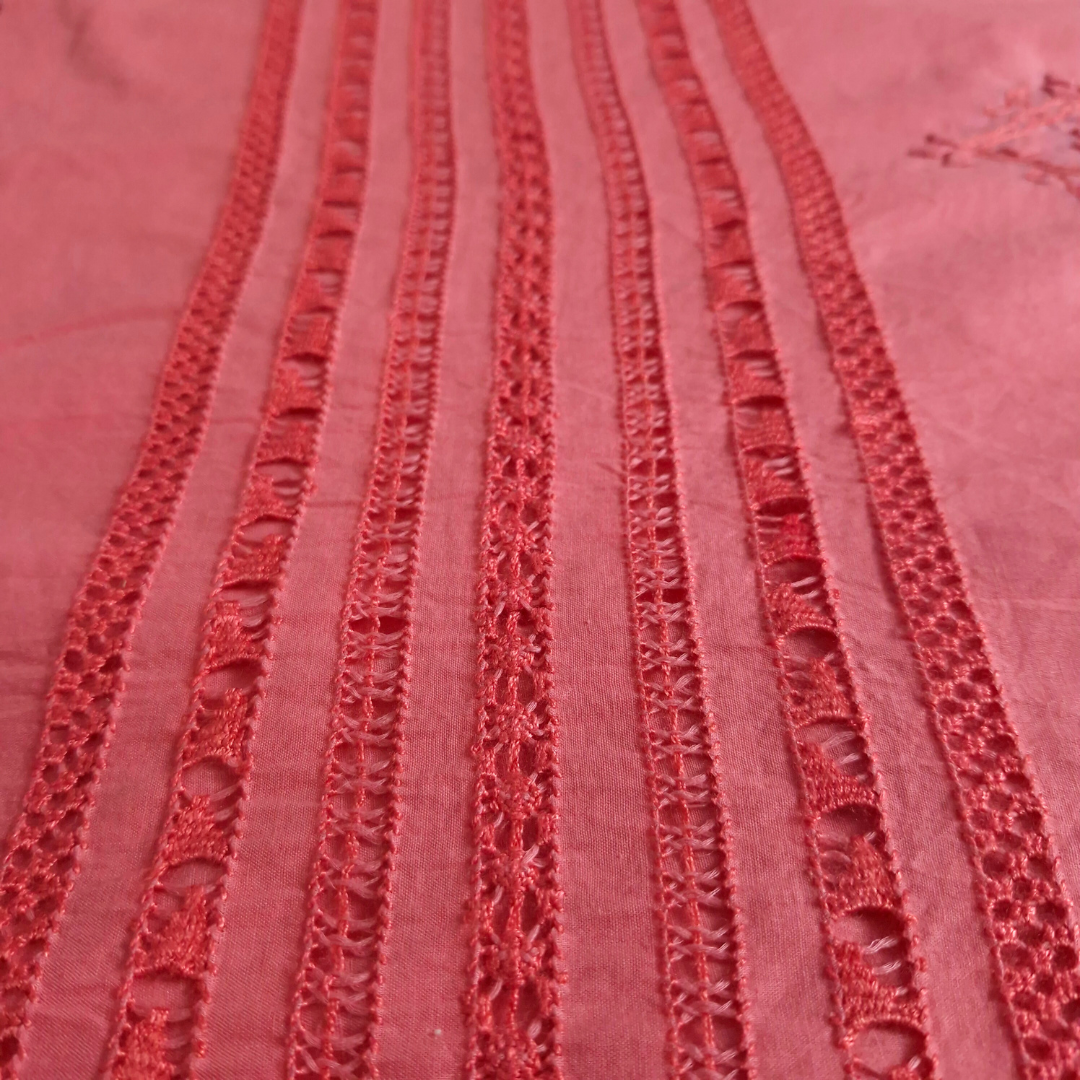 albaas | Tarkashi Applique on Cotton Lawn Shirt's Front and Sleeves with Matching Plain Trousers - Unstitched 2PC Suit | ALTAST-36546-TEA ROSE