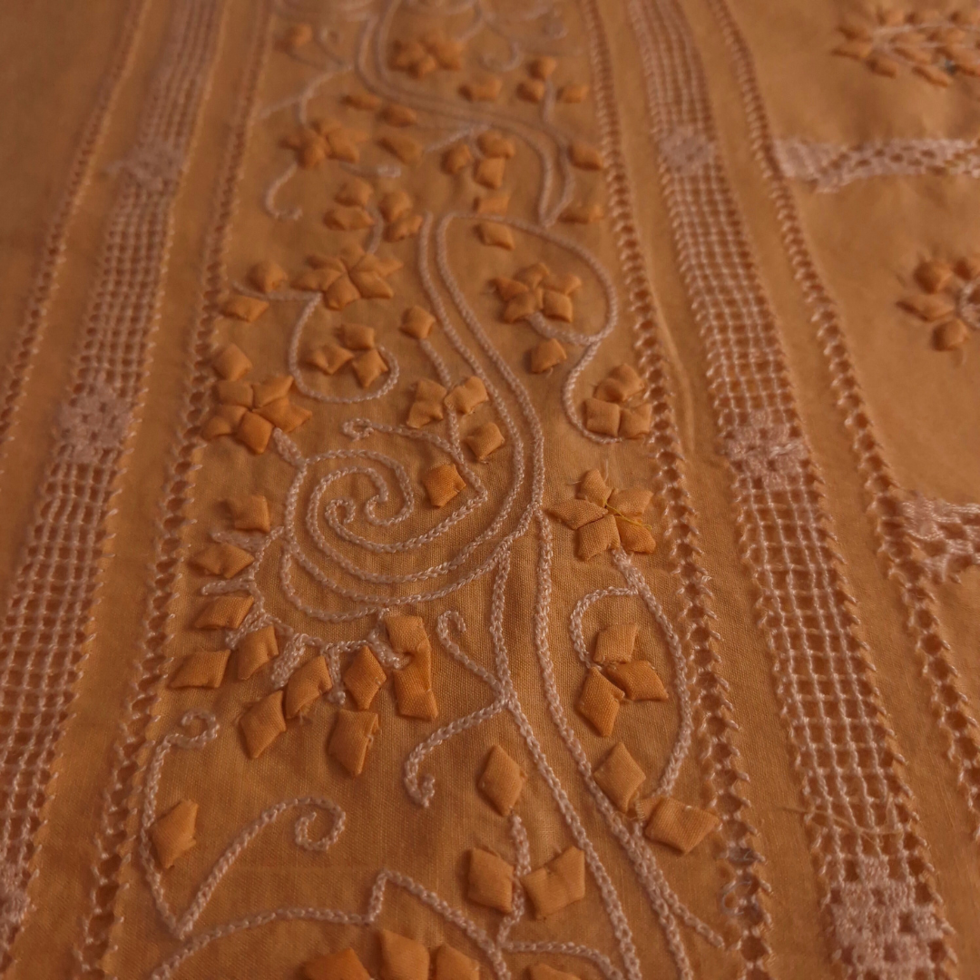 albaas | Tarkashi Applique on Cotton Lawn Shirt's Front and Sleeves with Matching Plain Trousers - Unstitched 2PC Suit | ALTAST-36547-APRICOT