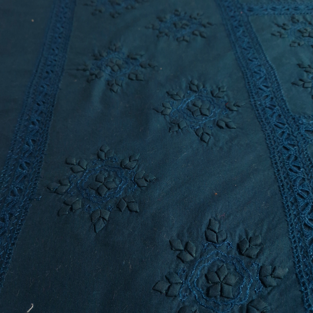 albaas | Tarkashi Applique on Cotton Lawn Shirt's Front and Sleeves with Matching Plain Trousers - Unstitched 2PC Suit | ALTAST-36551-MIDNIGHT GREEN