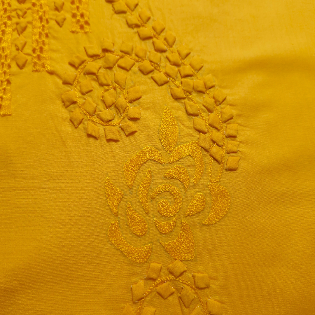 albaas | Tarkashi Applique on Cotton Lawn Shirt's Front and Sleeves | ALTAS-36553-DARK TANGERINE