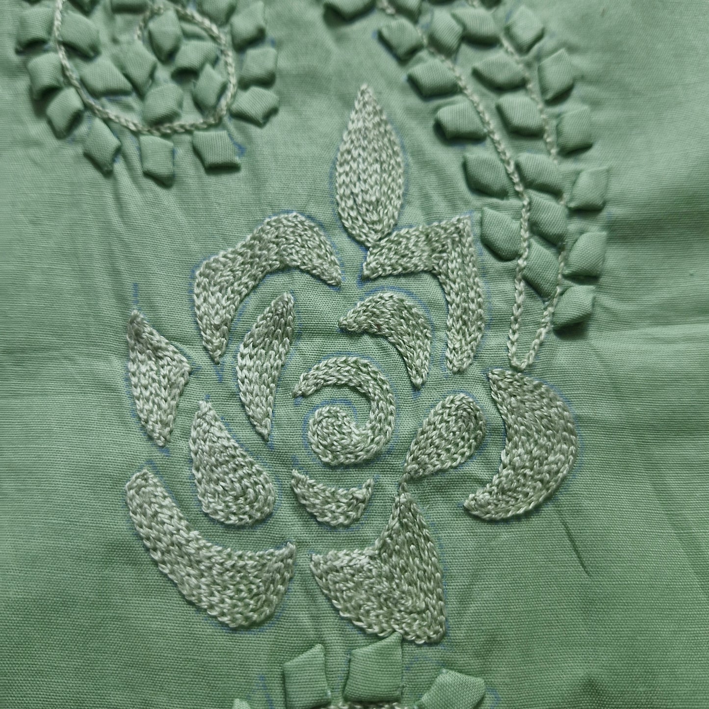 albaas | Tarkashi Applique on Cotton Lawn Shirt's Front and Sleeves with Matching Plain Trousers - Unstitched 2PC Suit | ALTAST-36553-GUM LEAF