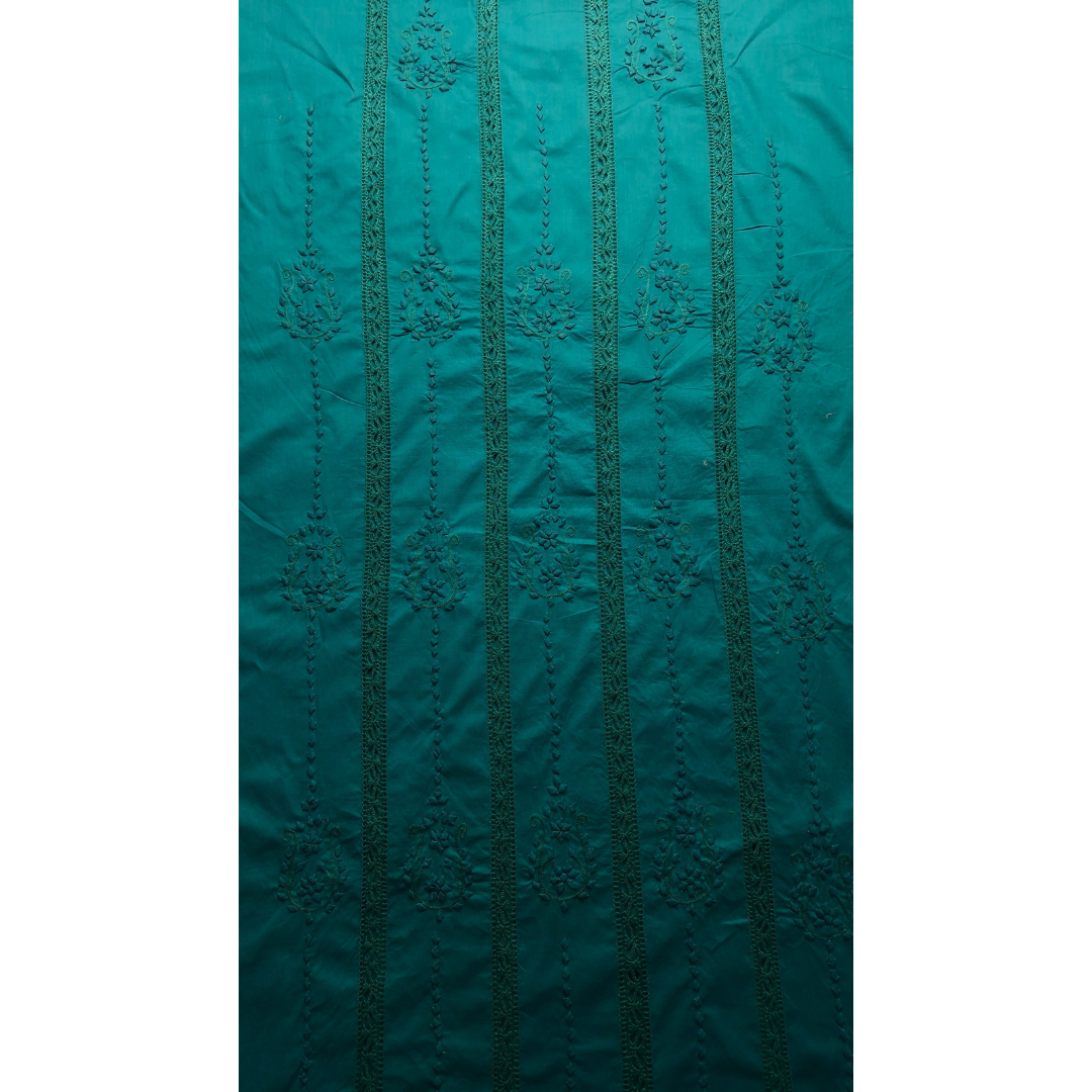 albaas | Tarkashi Applique on Cotton Lawn Shirt's Front and Sleeves with Matching Plain Trousers - Unstitched 2PC Suit | ALTAST-36555-TEAL
