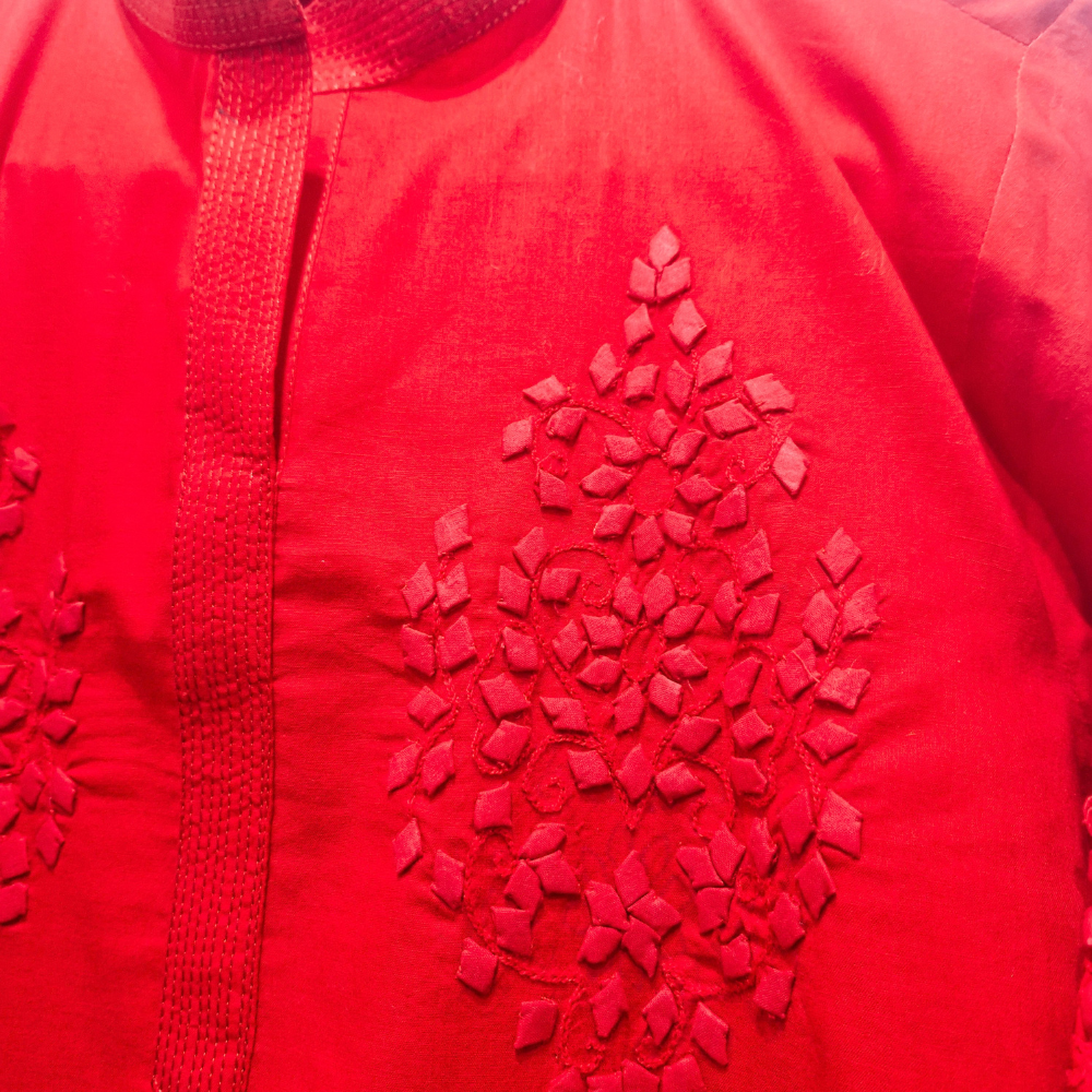 albaas | Tarkashi Applique on Lawn Shirt's Front and Sleeves with Plain Trousers - Stitched 2PC | ALTAST-D5-L-NEON RED