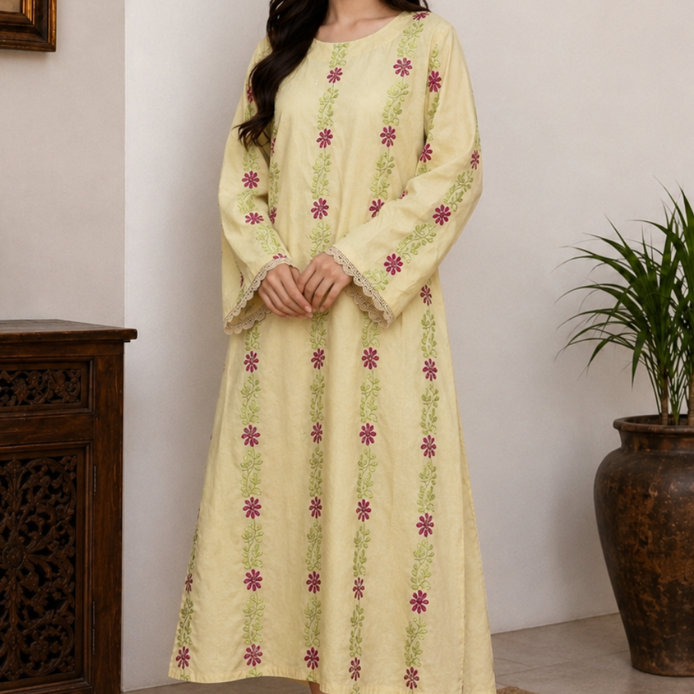albaas | Amateur Hand-Made (Thread Work Tarkashi) - Lawn - Stitched 2 Pc (Shirt Trousers) | AMATEURS-ST-BABY YELLOW