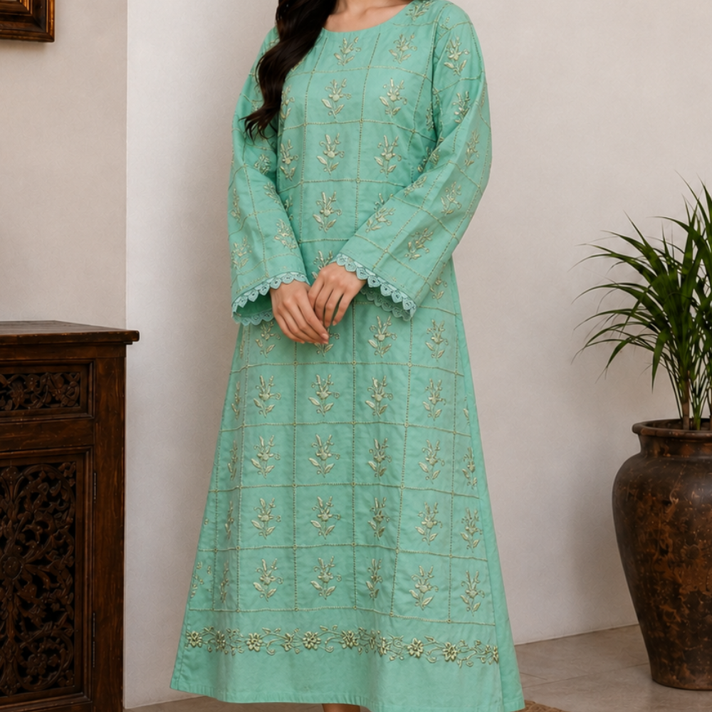 albaas | Amateur Hand-Made (Thread Work Tarkashi) - Lawn - Stitched 2 Pc (Shirt Trousers) | AMATEURS-ST-MINT GREEN