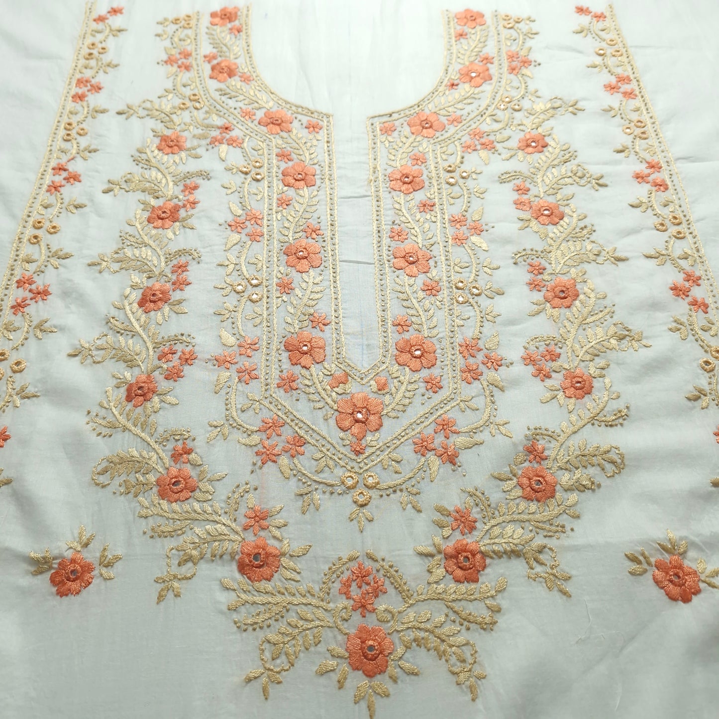 albaas | Filling Stitch on Lawn Shirt's Front Back and Sleeves Unstitched 1PC   | ALFSS-SA1-PEACH-O-WHITE