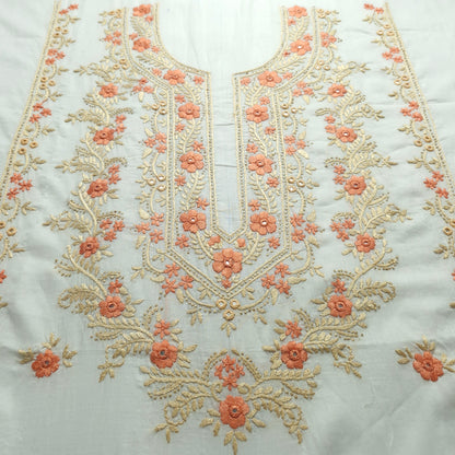 albaas | Filling Stitch on Lawn Shirt's Front Back and Sleeves Unstitched 1PC   | ALFSS-SA1-PEACH-O-WHITE