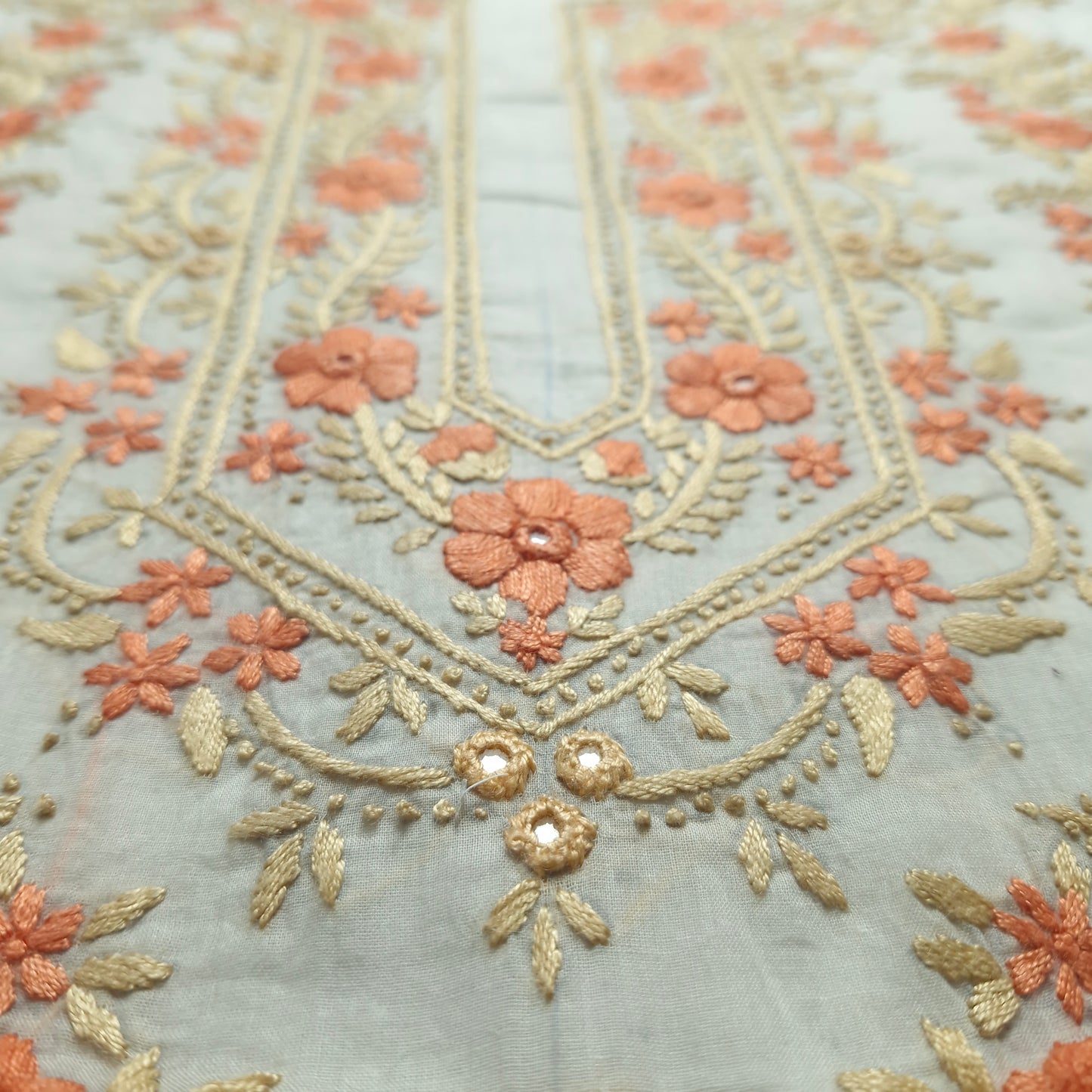 albaas | Filling Stitch on Lawn Shirt's Front Back and Sleeves Unstitched 1PC   | ALFSS-SA1-PEACH-O-WHITE