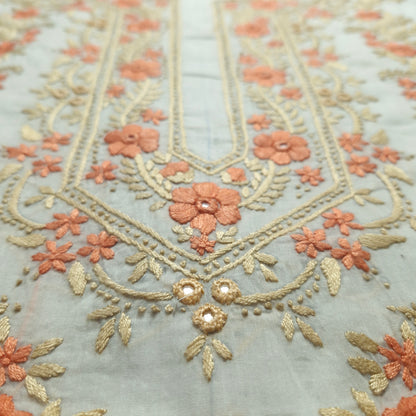 albaas | Filling Stitch on Lawn Shirt's Front Back and Sleeves Unstitched 1PC   | ALFSS-SA1-PEACH-O-WHITE