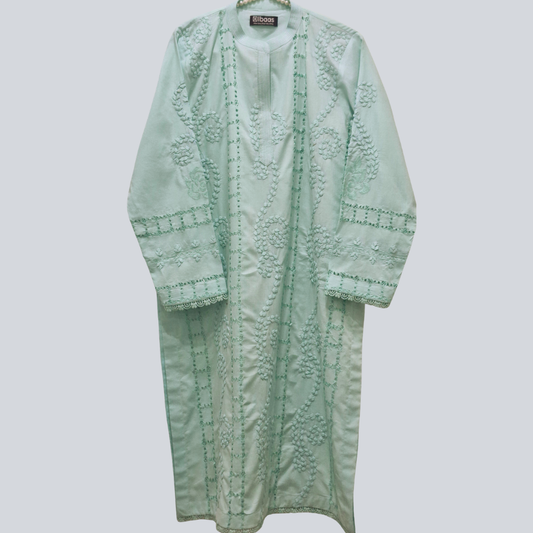 albaas | Tarkashi Applique on Lawn Shirt's Front and Sleeves with Plain Trousers - Stitched 2PC | ALTAST-D2-M-AQUA