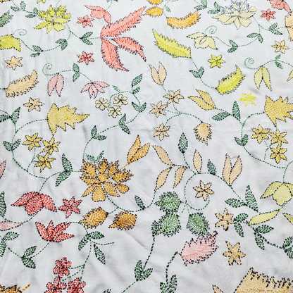 albaas | Kantha Work on Grip Silk Shirt's Front and Sleeves with Plain Trousers-Unstitched 2PC Suit   | AGSKWST-36702-A-WHITE