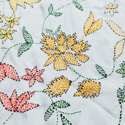 albaas | Kantha Work on Grip Silk Shirt's Front and Sleeves with Plain Trousers-Unstitched 2PC Suit   | AGSKWST-36702-A-WHITE