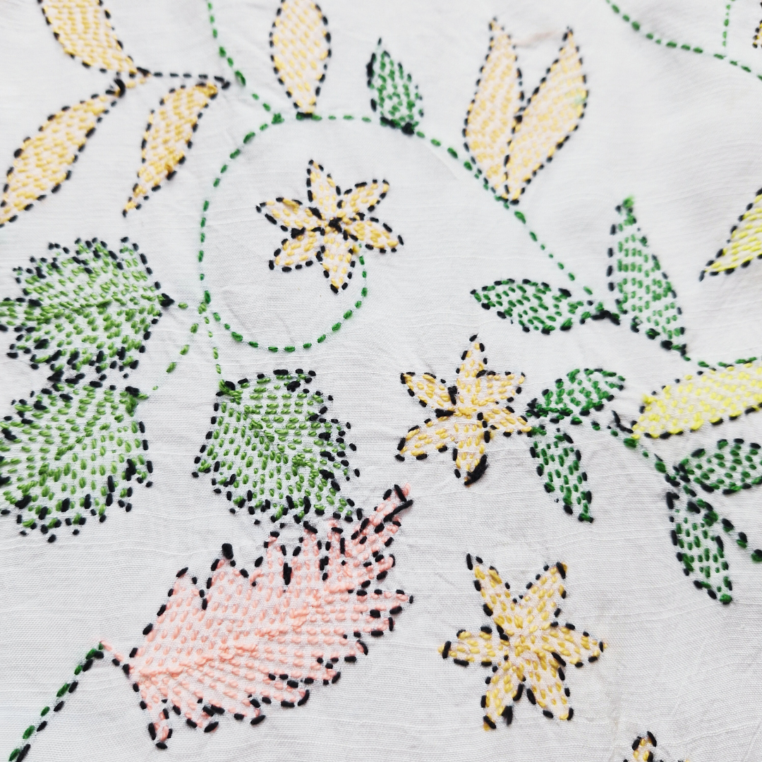 albaas | Kantha Work on Grip Silk Shirt's Front and Sleeves with Plain Trousers-Unstitched 2PC Suit   | AGSKWST-36702-A-WHITE