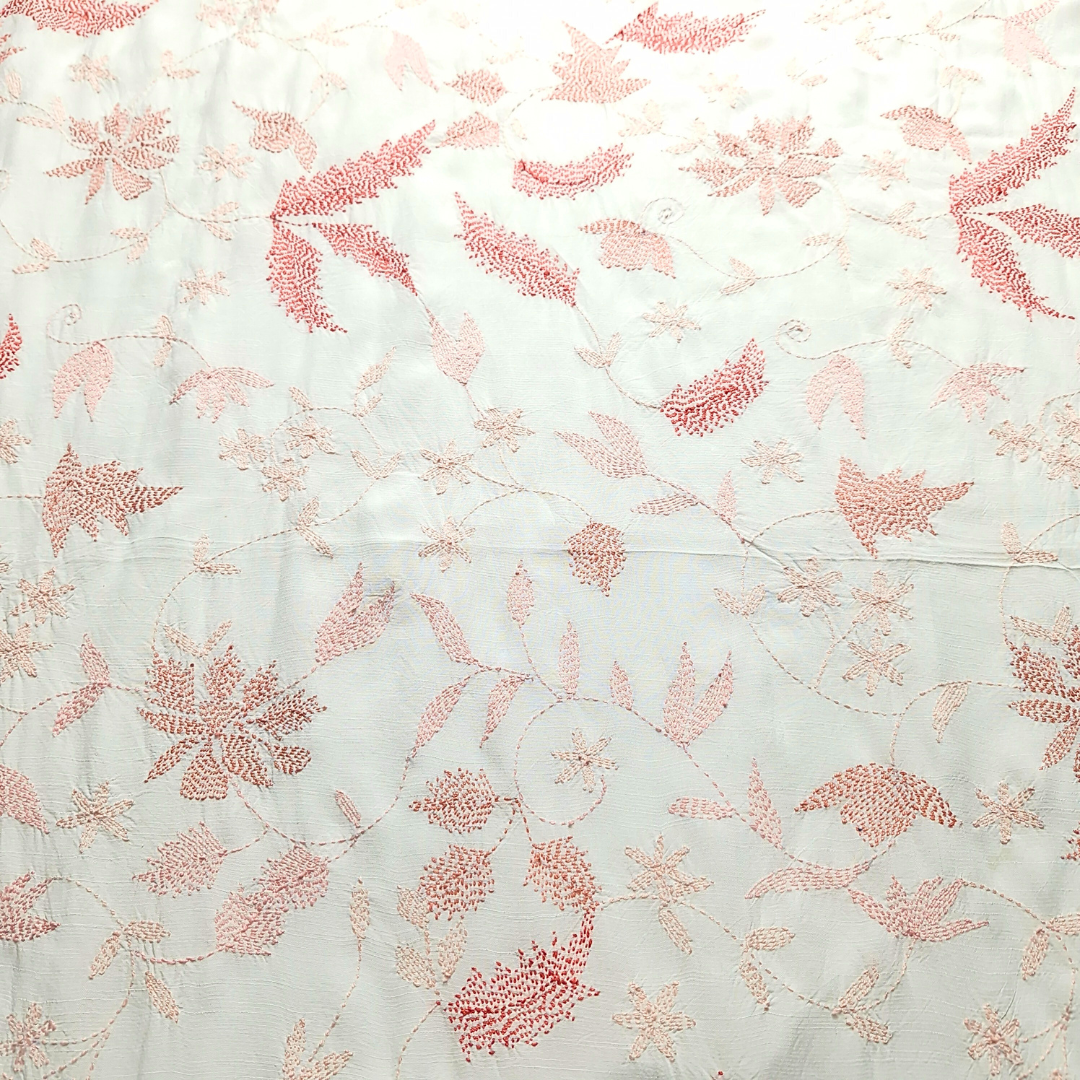 albaas | Kantha Work on Grip Silk Shirt's Front and Sleeves with Plain Trousers-Unstitched 2PC Suit   | AGSKWST-36702-B-WHITE