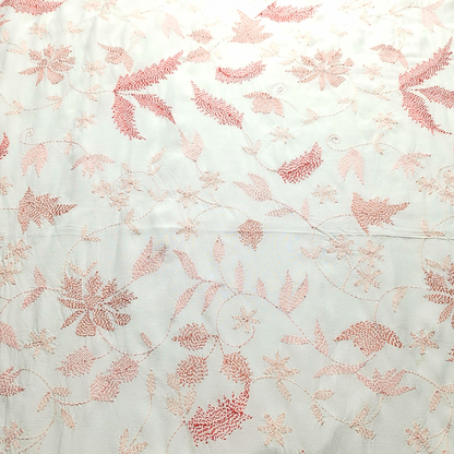 albaas | Kantha Work on Grip Silk Shirt's Front and Sleeves with Plain Trousers-Unstitched 2PC Suit   | AGSKWST-36702-B-WHITE