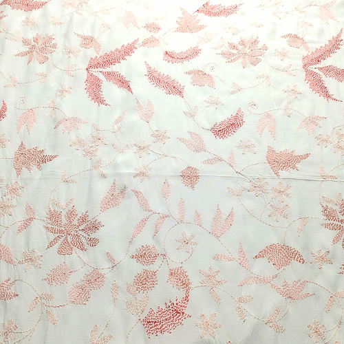 albaas | Kantha Work on Grip Silk Shirt's Front and Sleeves with Plain Trousers-Unstitched 2PC Suit   | AGSKWST-36702-B-WHITE