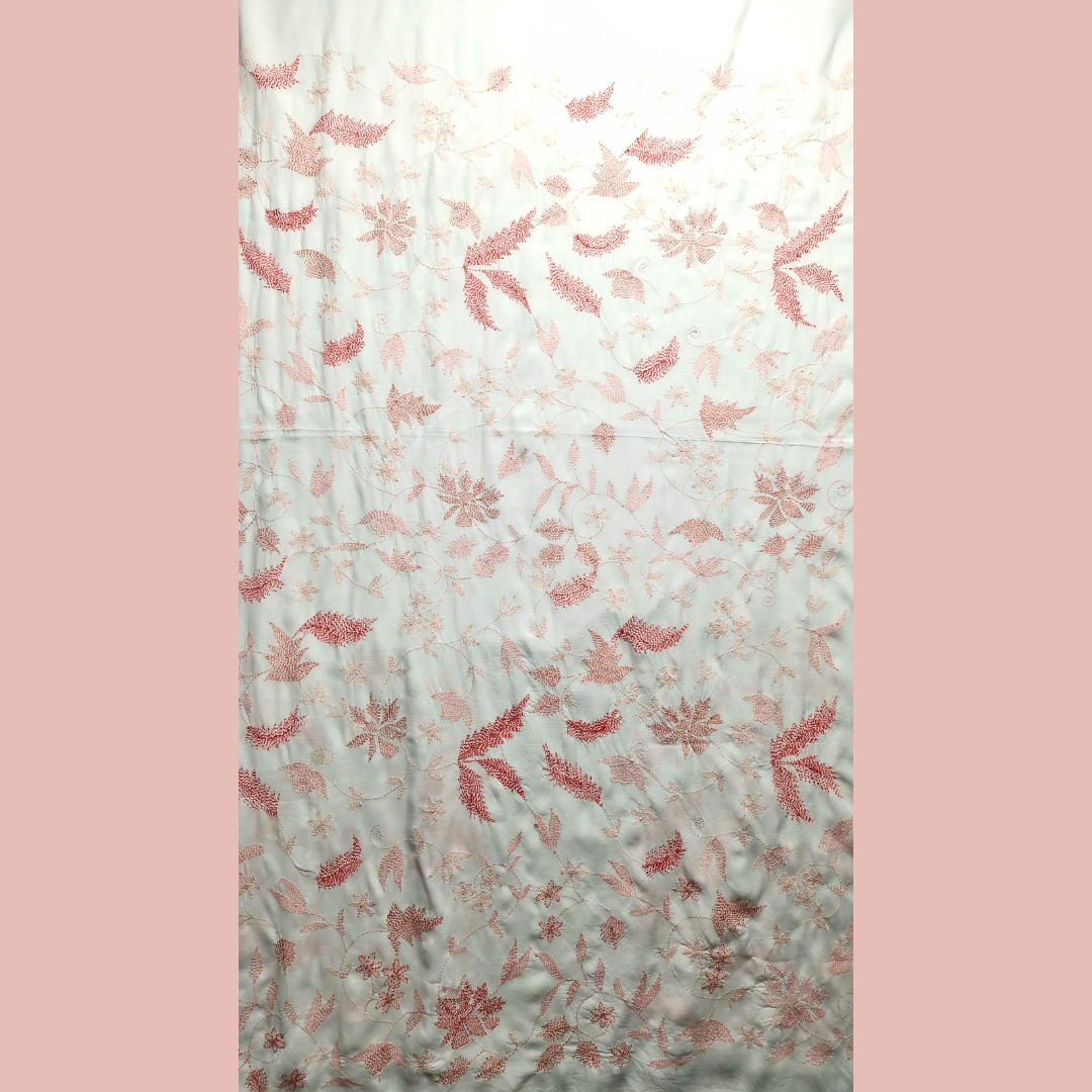 albaas | Kantha Work on Grip Silk Shirt's Front and Sleeves with Plain Trousers-Unstitched 2PC Suit   | AGSKWST-36702-B-WHITE