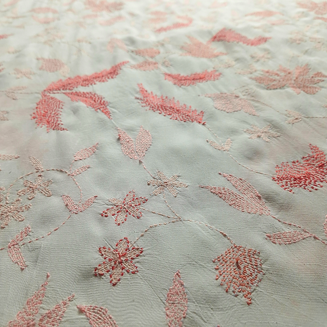 albaas | Kantha Work on Grip Silk Shirt's Front and Sleeves with Plain Trousers-Unstitched 2PC Suit   | AGSKWST-36702-B-WHITE