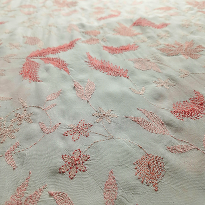 albaas | Kantha Work on Grip Silk Shirt's Front and Sleeves with Plain Trousers-Unstitched 2PC Suit   | AGSKWST-36702-B-WHITE