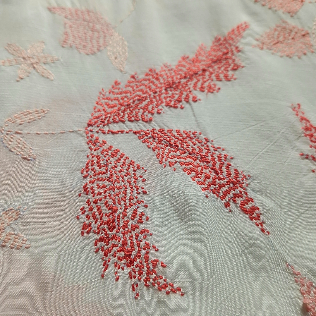 albaas | Kantha Work on Grip Silk Shirt's Front and Sleeves with Plain Trousers-Unstitched 2PC Suit   | AGSKWST-36702-B-WHITE