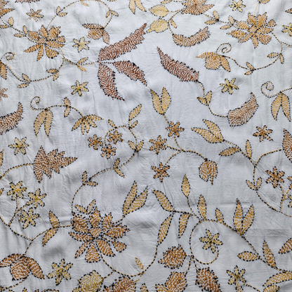 albaas | Kantha Work on Grip Silk Shirt's Front and Sleeves with Plain Trousers-Unstitched 2PC Suit   | AGSKWST-36702-C-WHITE