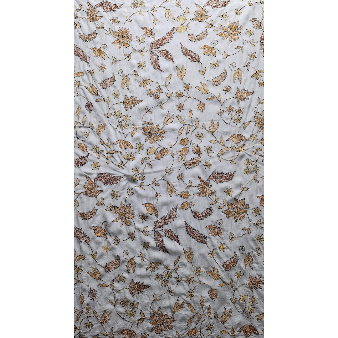 albaas | Kantha Work on Grip Silk Shirt's Front and Sleeves with Plain Trousers-Unstitched 2PC Suit   | AGSKWST-36702-C-WHITE