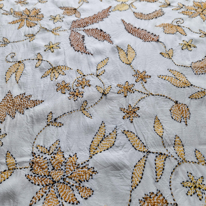 albaas | Kantha Work on Grip Silk Shirt's Front and Sleeves with Plain Trousers-Unstitched 2PC Suit   | AGSKWST-36702-C-WHITE